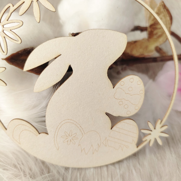 Cadre rond fleuri Lapin de Pâques avec œufs en carton bois pour scrapbooking