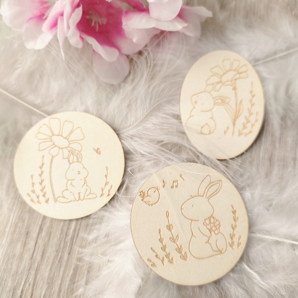 Lot 3 chipboards lapins de Printemps en carton bois SCRAPMOUSET