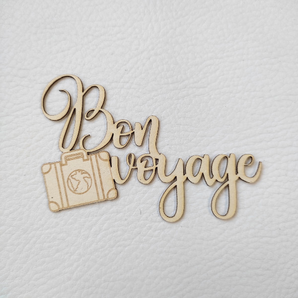 Mot Bon voyage avec valise en carton bois SCRAPMOUSET