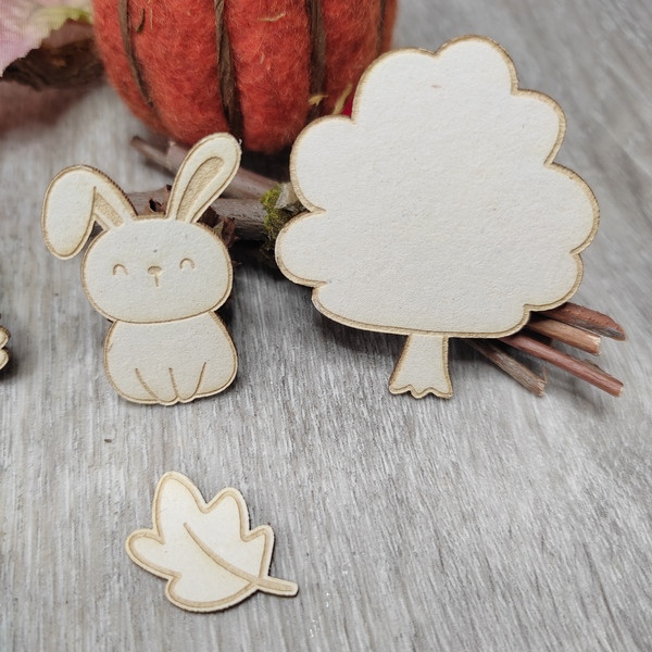 Lot 10 embellissements gravés animaux d'automne lapin, chouette et hérisson en carton bois SCRAPMOUSET