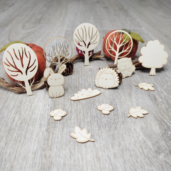 Pack embellissements Forêt enchantée lapin, chouette et hérisson en carton bois SCRAPMOUSET