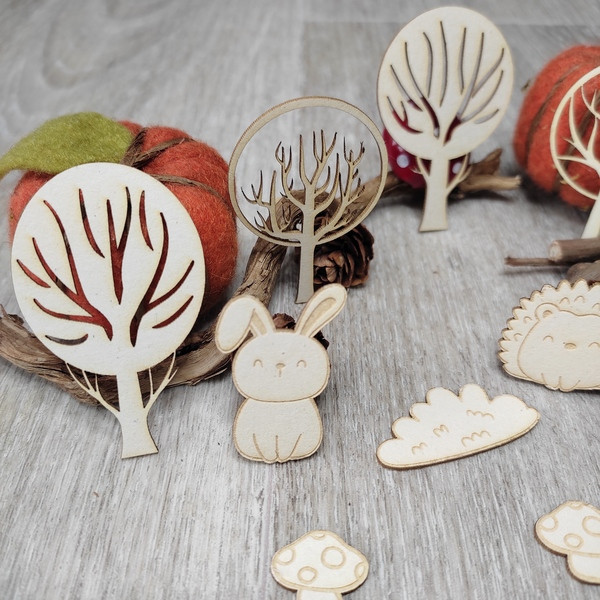 Pack embellissements Forêt enchantée lapin, chouette et hérisson en carton bois SCRAPMOUSET