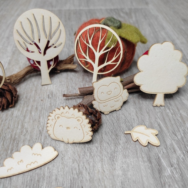 Pack embellissements Forêt enchantée lapin, chouette et hérisson en carton bois SCRAPMOUSET