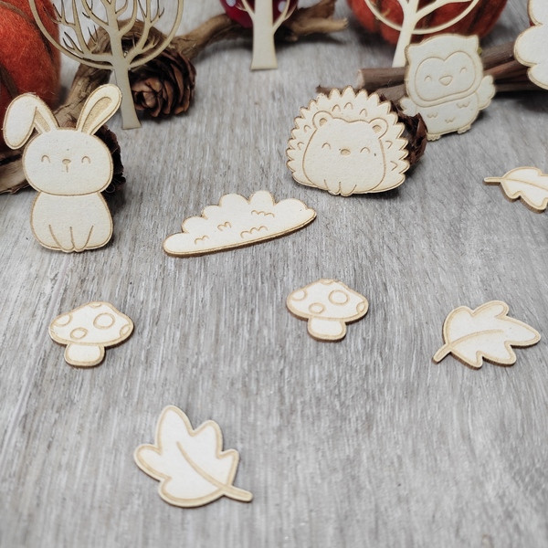 Pack embellissements Forêt enchantée lapin, chouette et hérisson en carton bois SCRAPMOUSET