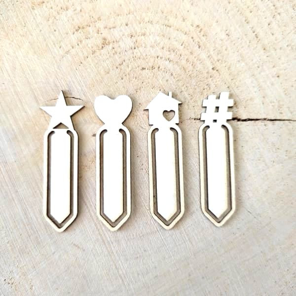 Lot de 4 trombones avec motifs divers en carton bois SCRAPMOUSET