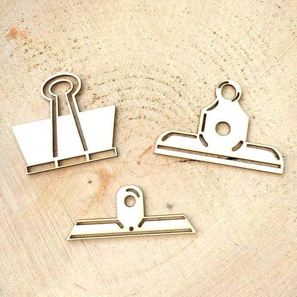 Lot de 3 pinces de bureau décoratives en carton bois SCRAPMOUSET