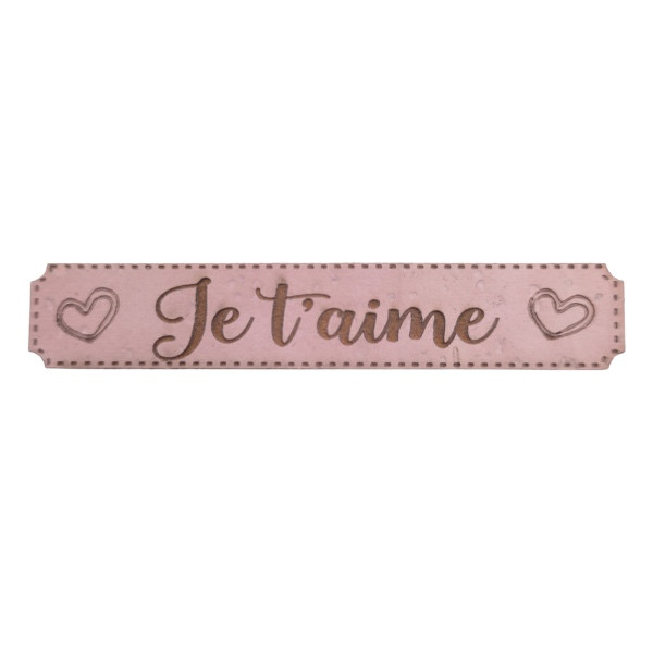 Etiquette en liège Je t'aime avec deux motifs coeur couleur rose SCRAPMOUSET