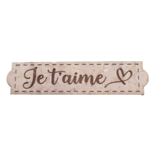 Etiquette en liège Je t'aime avec un motif coeur couleur beige clair SCRAPMOUSET