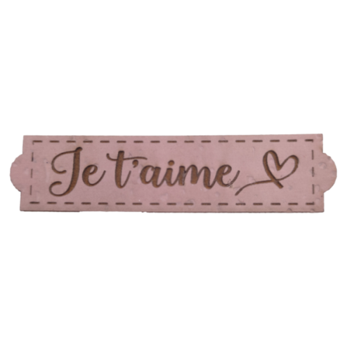Etiquette en liège Je t'aime avec un motif coeur couleur rose SCRAPMOUSET
