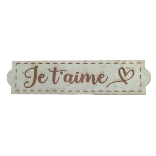 Etiquette en liège Je t'aime avec un motif coeur couleur vert d'eau SCRAPMOUSET