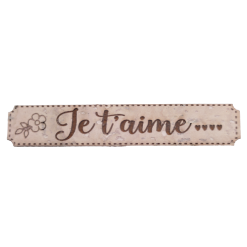 Etiquette en liège Je t'aime avec un motif floral couleur beige clair SCRAPMOUSET
