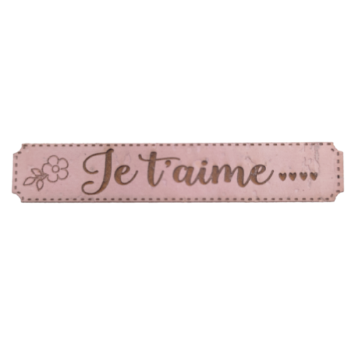 Etiquette en liège Je t'aime avec un motif floral couleur rose SCRAPMOUSET