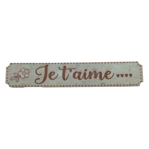 Etiquette en liège Je t'aime avec un motif floral couleur vert d'eau SCRAPMOUSET