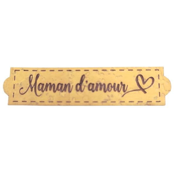 Étiquette en liège Maman d'amour avec un motif coeur couleur jaune SCRAPMOUSET