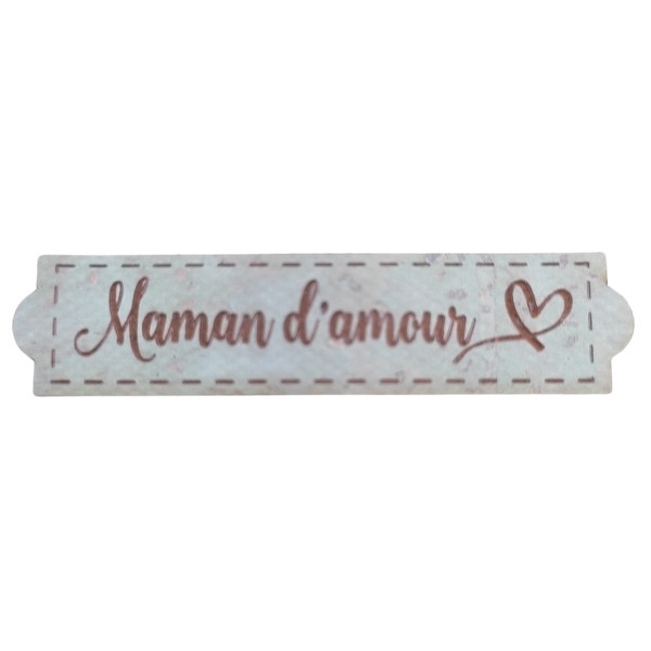 Étiquette en liège Maman d'amour avec un motif cœur couleur vert d'eau SCRAPMOUSET