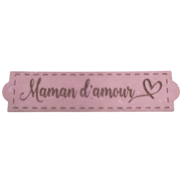 Étiquette en liège Maman d'amour avec un motif cœur  couleur rose pastel SCRAPMOUSET