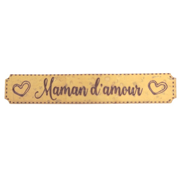 Étiquette en liège Maman d'amour avec deux motifs cœur couleur jaune SCRAPMOUSET