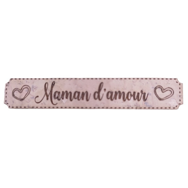 Étiquette en liège Maman d'amour avec deux motifs cœur couleur beige clair SCRAPMOUSET