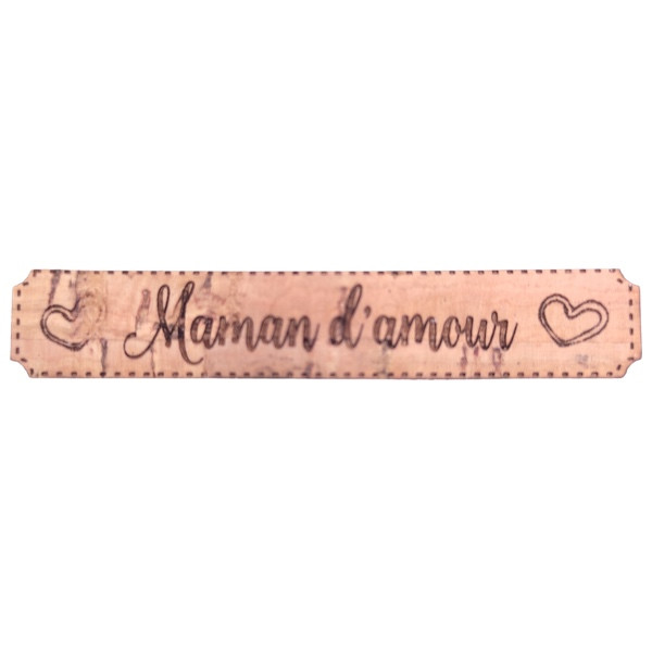 Étiquette en liège Maman d'amour avec deux motifs cœur couleur liège naturel SCRAPMOUSET