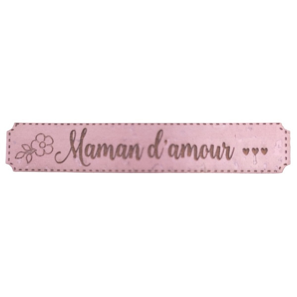 Étiquette en liège Maman d'amour avec un motif floral couleur rose pastel