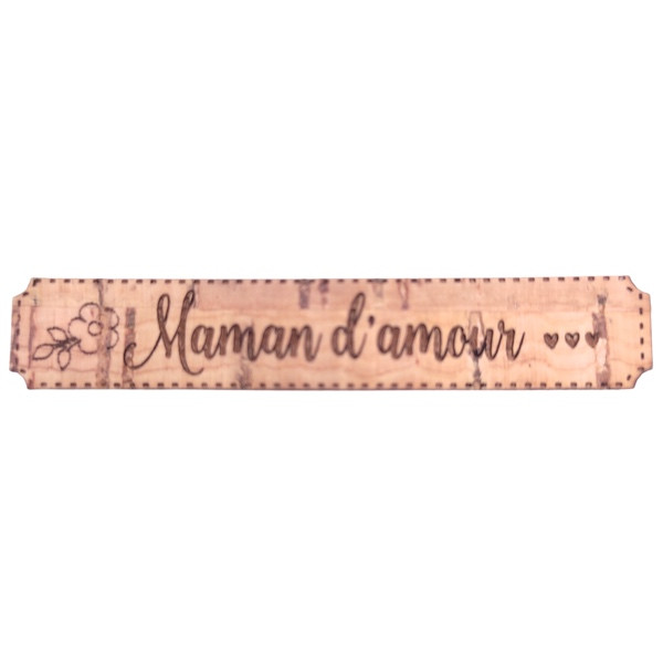 Étiquette en liège Maman d'amour avec un motif floral couleur liège naturel