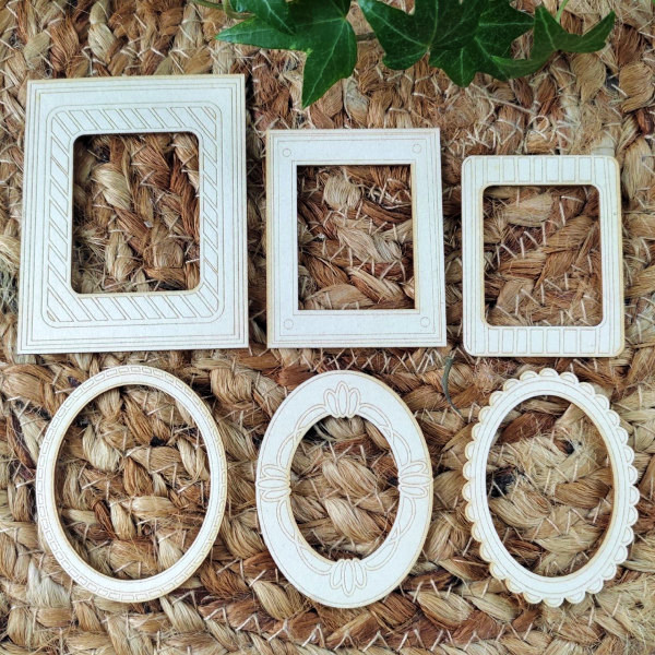 Set de 6 cadres gravés Rétro chic en carton bois