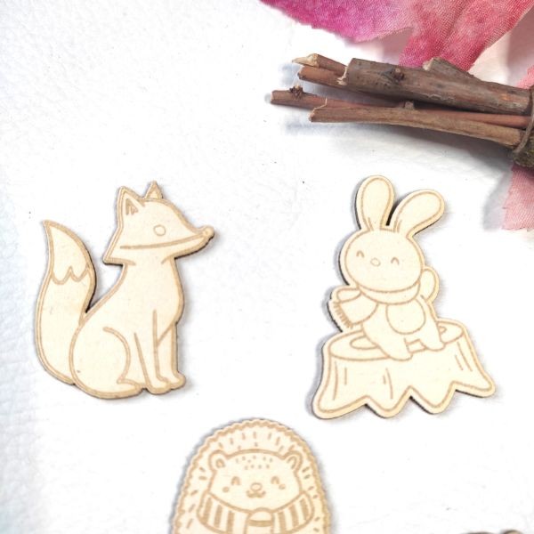 Lot 5 embellissements animaux d'automne en carton bois SCRAPMOUSET