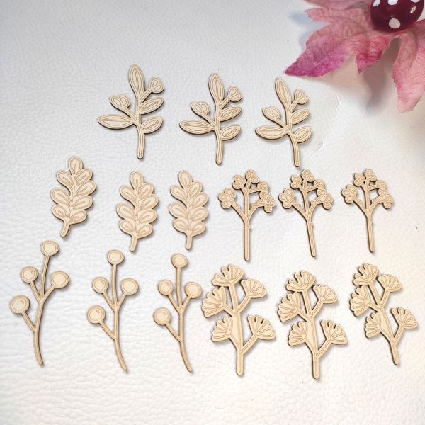Lot 15 feuillages et baies d'automne en carton bois SCRAPMOUSET
