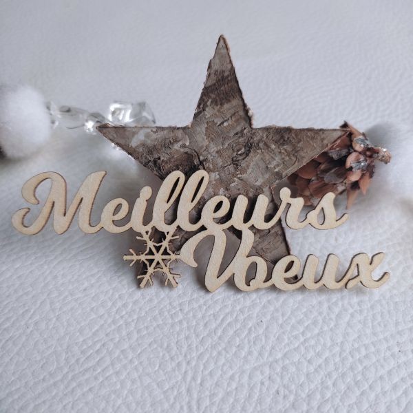 Mot Meilleurs voeux avec flocon en carton bois SCRAPMOUSET