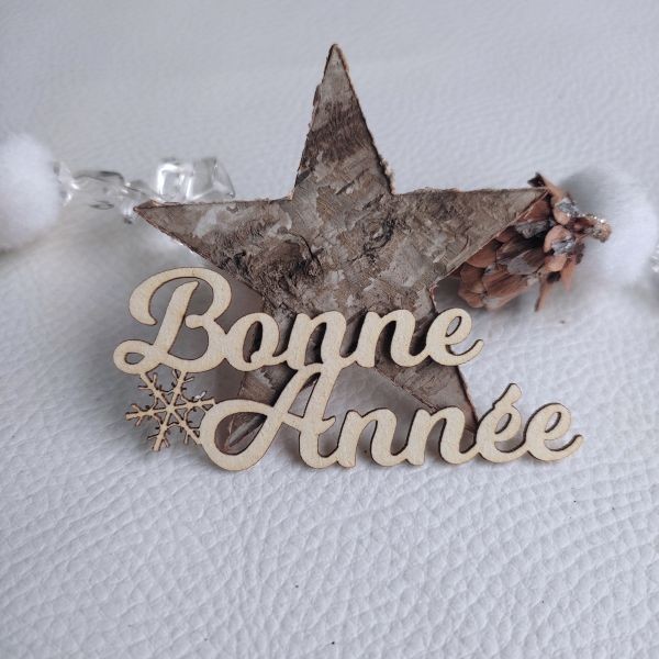 Mot Bonne année avec flocon en carton bois SCRAPMOUSET