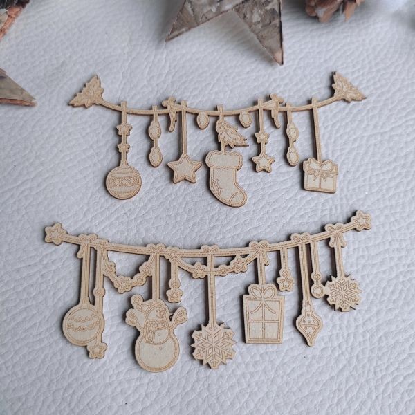 Lot 2 guirlandes festives en carton bois SCRAPMOUSET
