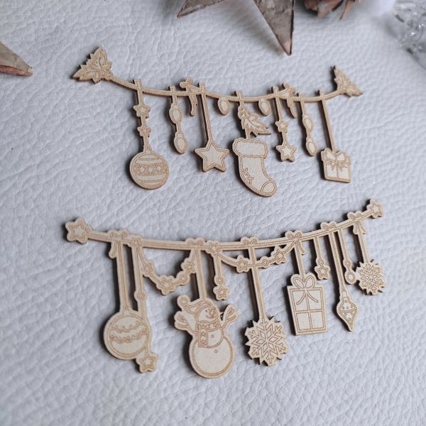 Lot 2 guirlandes festives en carton bois SCRAPMOUSET