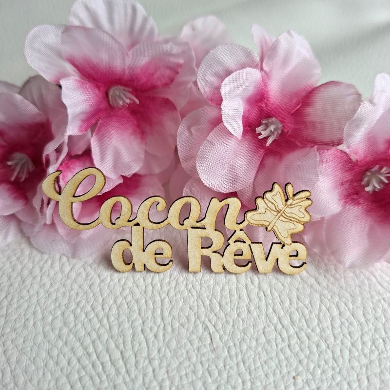Mot Cocon de rêve avec papillon carton bois SCRAPMOUSET